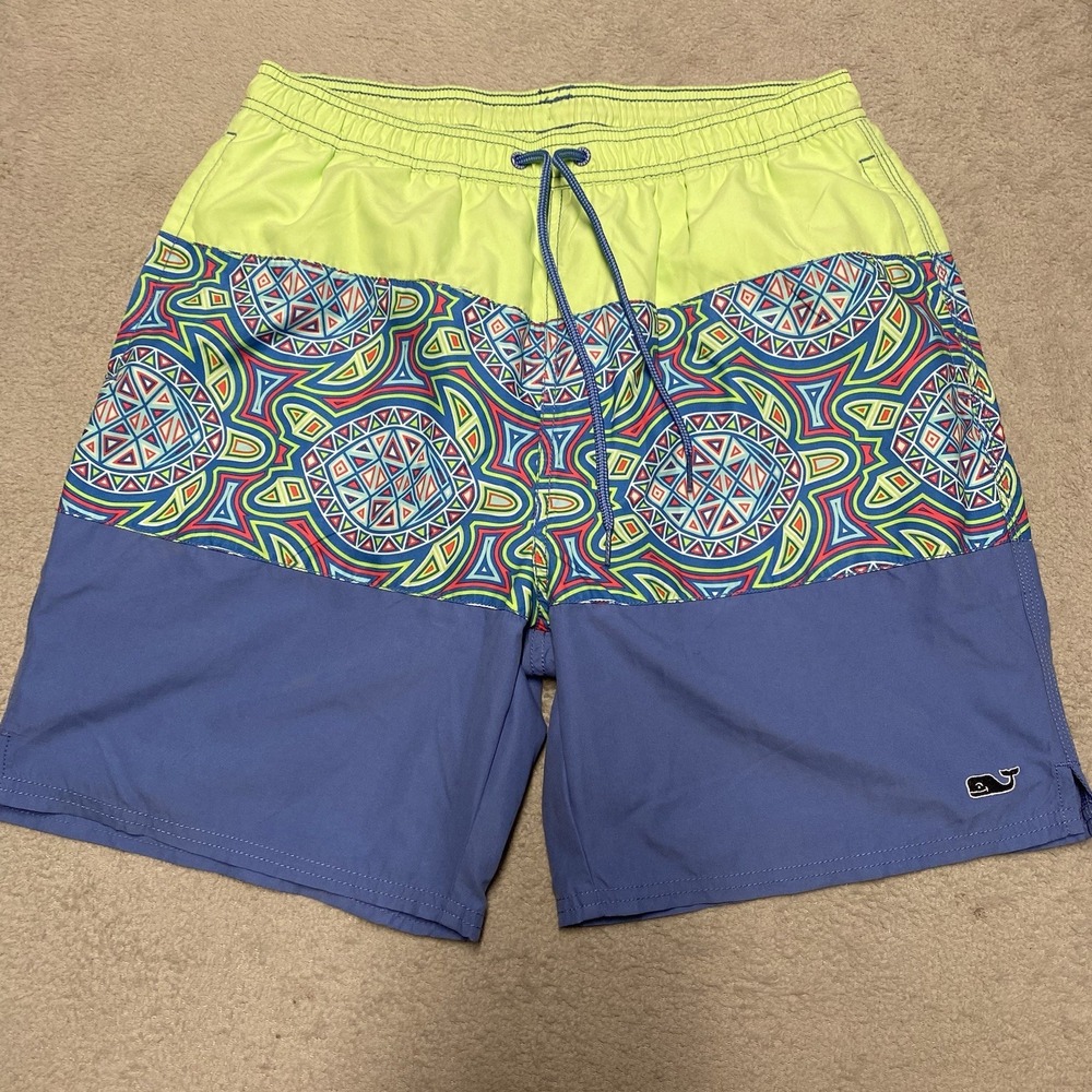 Vineyard Vines Swim Trunks Mens Medium Colorblock Turtle Mesh Lined Beach